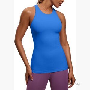 High Neck Racerback Tank Top with Built-in Bra for Yoga and Workouts